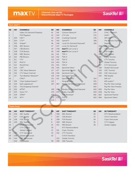 Channel Line-Up for Discontinued Maxtv Packages