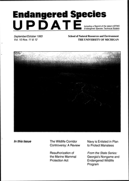 In This Issue the Wildlife Corridor Navy Is Enlisted in Plan Controversy: a Review to Protect Manatees