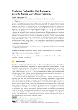 Replacing Probability Distributions in Security Games Via Hellinger Distance