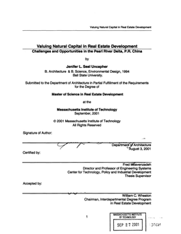 Valuing Natural Capital in Real Estate Development Challenges and Opportunities in the Pearl River Delta, P.R. China Jenifer L