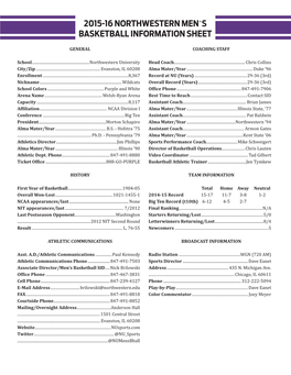 2015-16 Northwestern Men's Basketball Information Sheet