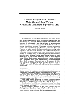 “Dispute Every Inch of Ground”: Major General Lew Wallace Commands Cincinnati, September, 1862