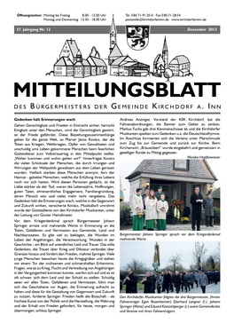 Mitteilungsblatt D E S B Ürgermeisters D E R G E M E I N D E K I R C H D O R F A