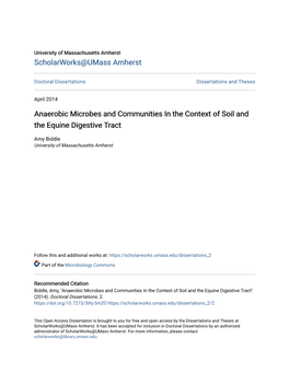 Anaerobic Microbes and Communities in the Context of Soil and the Equine Digestive Tract