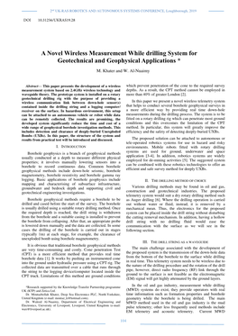 A Novel Wireless Measurement While Drilling System for Geotechnical and Geophysical Applications * M