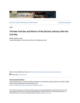 The New York Bar and Reform of the Elected Judiciary After the Civil War