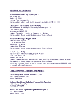 Advanced Air Locations Taos Air Partner Locations and Policies