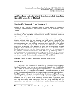 Antifungal and Antibacterial Activities of Essential Oil from Som Keaw (Citrus Nobilis) in Thailand