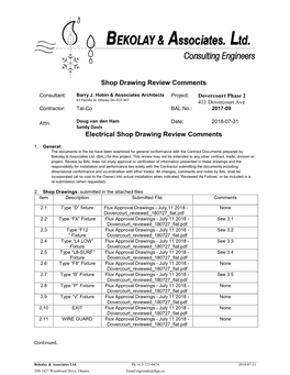 Shop Drawing Review Comments