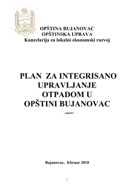 Plan Za Integrisano Upravljanje Otpadom U Opštini Bujanovac