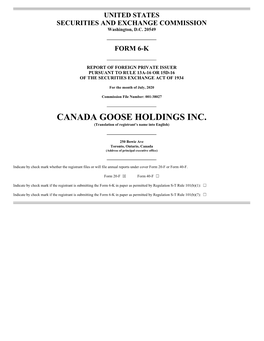 CANADA GOOSE HOLDINGS INC. (Translation of Registrant’S Name Into English)