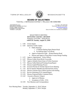 Board of Selectmen Town Hall  525 Washington Street  Wellesley, Ma 02482-5992