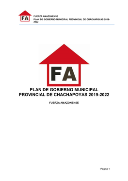 Plan De Gobierno Municipal Provincial De Chachapoyas 2019-2022
