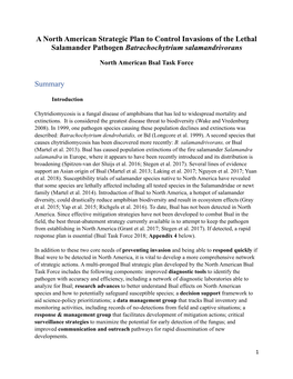 A North American Strategic Plan to Control Invasions of the Lethal Salamander Pathogen Batrachochytrium Salamandrivorans