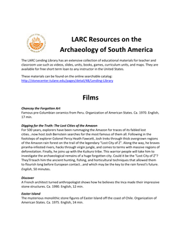 LARC Resources on the Archaeology of South America Films