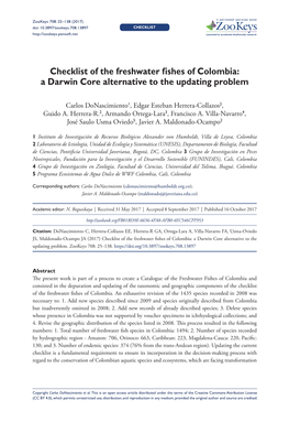 Checklist of the Freshwater Fishes of Colombia: a Darwin Core Alternative to the Updating Problem