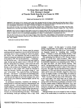 PG Downes's Journal of Travels North from Ile À La Crosse in 1938