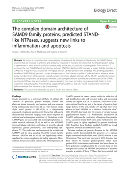 The Complex Domain Architecture of SAMD9 Family Proteins, Predicted STAND- Like Ntpases, Suggests New Links to Inflammation and Apoptosis Sergei L