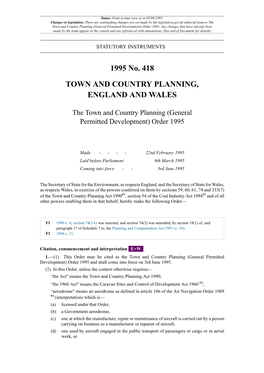 The Town and Country Planning (General Permitted Development) Order 1995