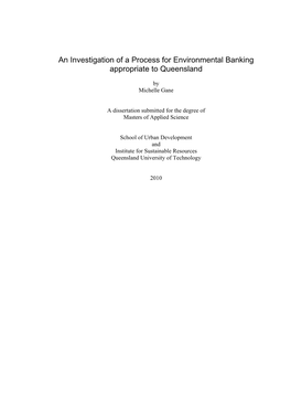 An Investigation of a Process for Environmental Banking Appropriate to Queensland