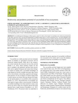 Biodiversity and Predatory Potential of Coccinellids of Rice Ecosystems