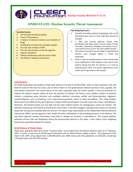 2016 Ondo State : Election Security Threat Assessment Brief