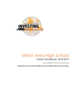 Milton Area High School Parent Handbook, 2018-2019