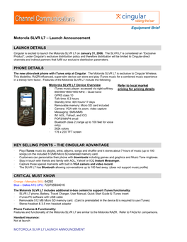 Equipment Brief Motorola SLVR L7 – Launch Announcement LAUNCH