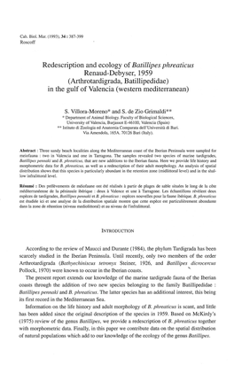Redescription and Ecology of Batillipes Phreaticus Renaud-Debyser, 1959 (Arthrotardigrada, Batillipedidae) in the Gulf of Valencia (Western Mediterranean)