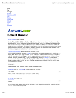 Robert Runcie Definition from Answers.Com