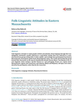 Folk-Linguistic Attitudes in Eastern Massachusetts