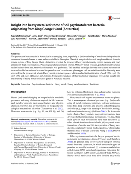 Insight Into Heavy Metal Resistome of Soil Psychrotolerant Bacteria Originating from King George Island (Antarctica)