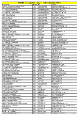UNICEF Hverdagskort Sælges I Nedenstående Butikker Butiksnavn Postnr