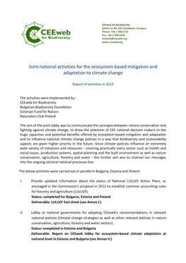 National Activities for the Ecosystem-Based Mitigation and Adaptation to Climate Change