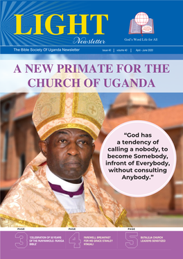 June 2020 a NEW PRIMATE for the CHURCH of UGANDA