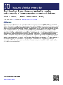 Small-Intestinal Dysfunction Accompanies the Complex Endocrinopathy of Human Proprotein Convertase 1 Deficiency