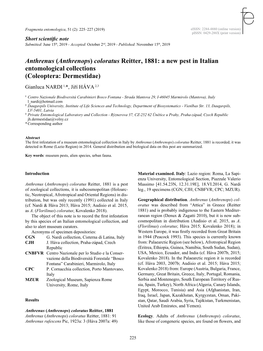 Coloratus Reitter, 1881: a New Pest in Italian Entomological Collections (Coleoptera: Dermestidae) Gianluca NARDI 1,*, Jiří HÁVA 2,3