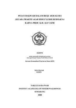 Pesan Dakwah Dalam Buku Beragama Secara Praktis Agar Hidup Lebih Bermakna Karya Prof