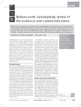 Balloon Aortic Valvuloplasty: Review of the Evidence and Current Indications