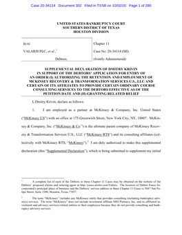 UNITED STATES BANKRUPTCY COURT SOUTHERN DISTRICT of TEXAS HOUSTON DIVISION in Re: VALARIS PLC, Et Al., Debtors. Chapter 11 Case