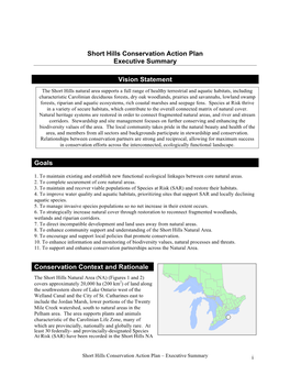 Short Hills Conservation Action Plan Executive Summary