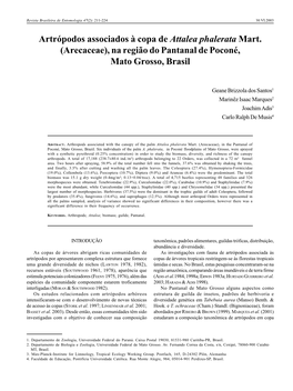 Artrópodos Associados À Copa De Attalea Phalerata Mart. (Arecaceae), Na Região Do Pantanal De Poconé, Mato Grosso, Brasil