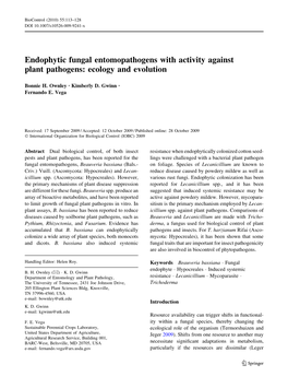 Endophytic Fungal Entomopathogens with Activity Against Plant Pathogens: Ecology and Evolution