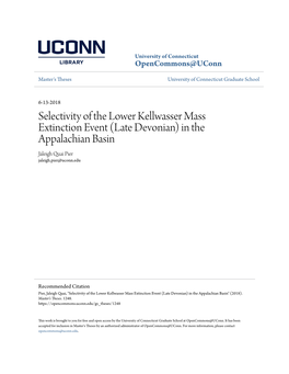 Selectivity of the Lower Kellwasser Mass Extinction Event (Late Devonian) in the Appalachian Basin Jaleigh Quai Pier Jaleigh.Pier@Uconn.Edu