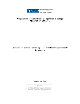 Assessment of Municipal Responses to Informal Settlements in Kosovo