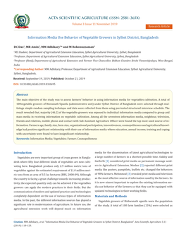 Information Media Use Behavior of Vegetable Growers in Sylhet District, Bangladesh