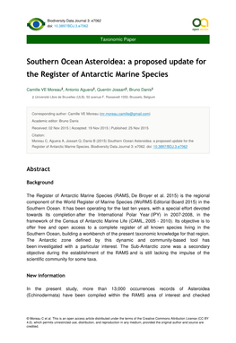 Southern Ocean Asteroidea: a Proposed Update for the Register of Antarctic Marine Species