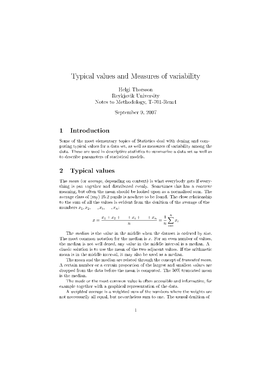 Typical Values and Measures of Variability