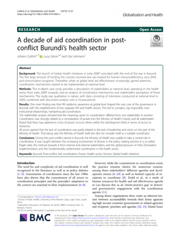 A Decade of Aid Coordination in Post-Conflict Burundi's Health Sector