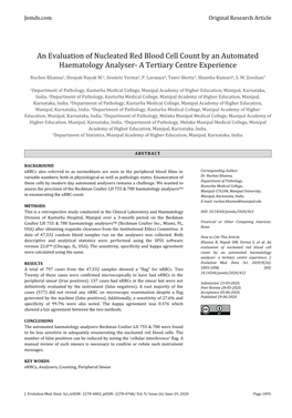 An Evaluation of Nucleated Red Blood Cell Count by an Automated Haematology Analyser- a Tertiary Centre Experience